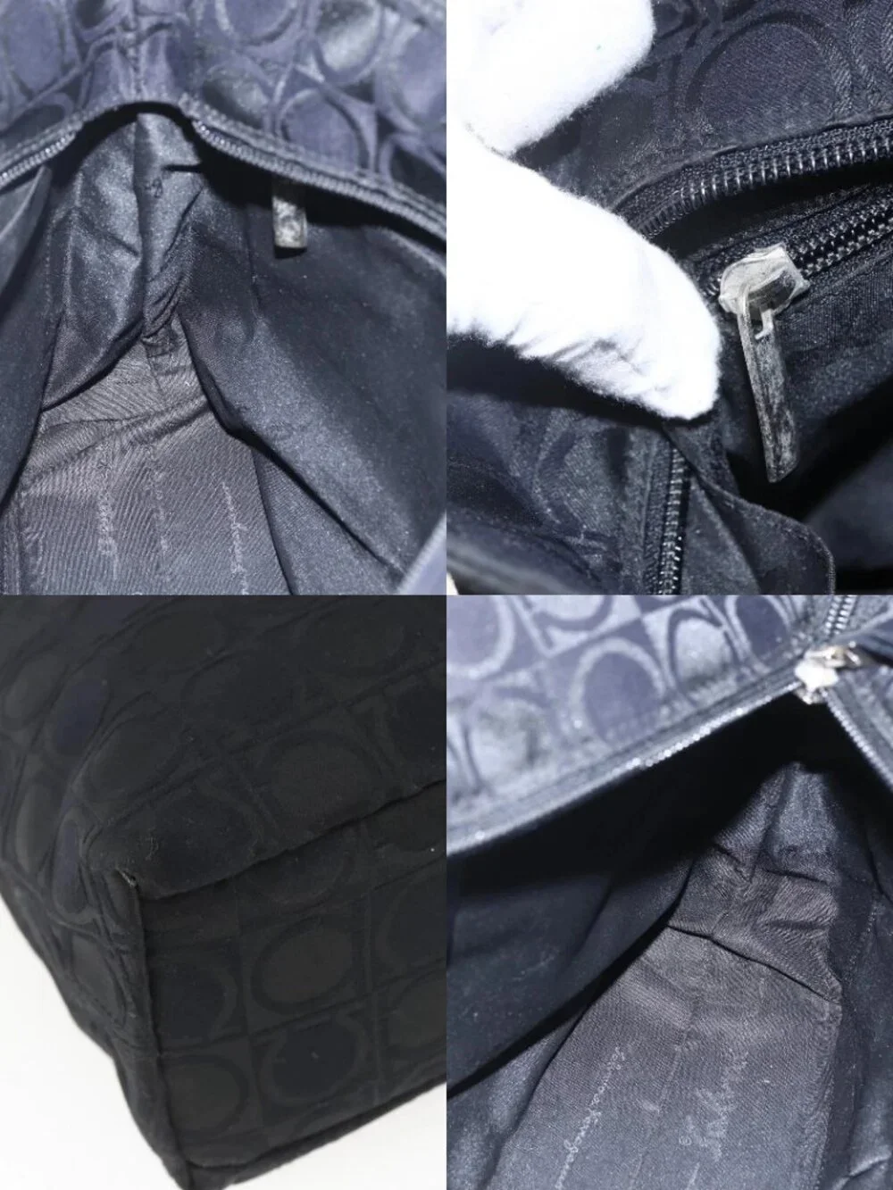 Salvatore Ferragamo Tote Bag Nylon Black Silver Auth SW2049
